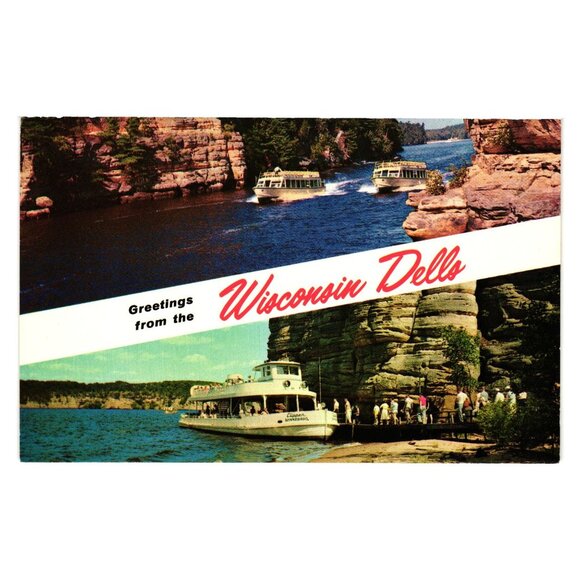 Vintage Wisconsin Dells Postcard H.H. Bennett Studio Featuring Scenic Boat Tours - Picture 1 of 2